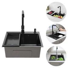 Drop In Kitchen Sink Stainless Steel Single Bowl Sink with Pull-out Faucet 