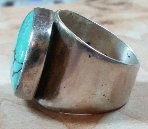 Vtg Jay Kjng Mine Finds DRT Sterling Silver Ring Turquoise Stone Size 5.75~9g - Picture 7 of 10