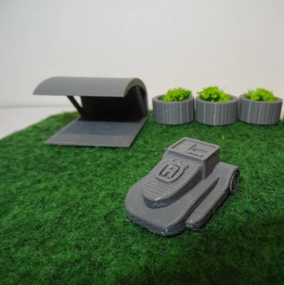 DIOPART3D Rasenmäher Mähroboter 1:22,5 inkl. Garage ein muss für ihre Gartenbahn Spur G