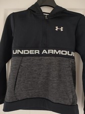 UNDER ARMOUR JUNGEN HOODIE SCHWARZ GRAU 1/2 REISSVERSCHLUSS PULLOVER TASCHEN YLG KAUM BENUTZT