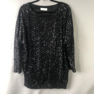 By Together Tunic Top Womens M Black Sequin Scoop Neck Holiday Cocktail