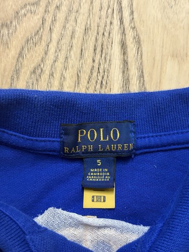 Ralph Lauren Polo Shirt Youth Boys Size 5 Blue White Short Sleeve Big Crest - Picture 5 of 5