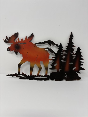 Moose, Pines and Mountains Metal Wall Art Mountain Lodge Cabin Home Decor - Picture 1 of 5