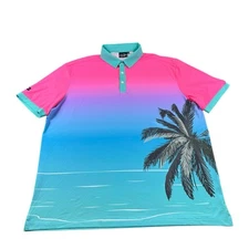 Sunday Swagger Multicolor Miami Palm Tree Performance Golf Polo Size 2XL