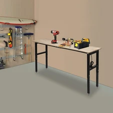 72" Adjustable Workbench, Heavy-Duty Wood Worktable with Power Outlets 3000 lbs