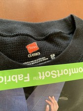 Hanes Women's Long Sleeve Waffle Crewneck Black Shirt Tagfree Size Small NEW