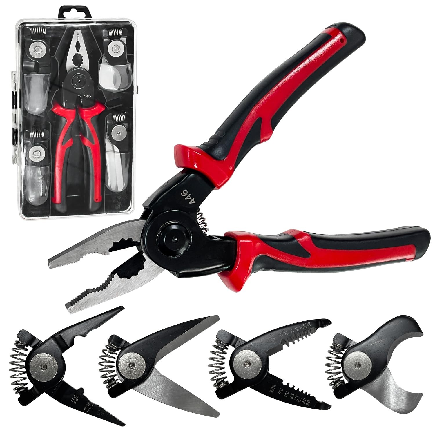 5-in-1 Multi-Tool Pliers Set with Interchangeable Heads for Stripping Crimping Cutting