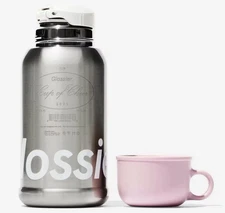 Glossier 16 oz. Classic Tumbler Thermos Holiday Exclusive Pink Silver RARE NEW!