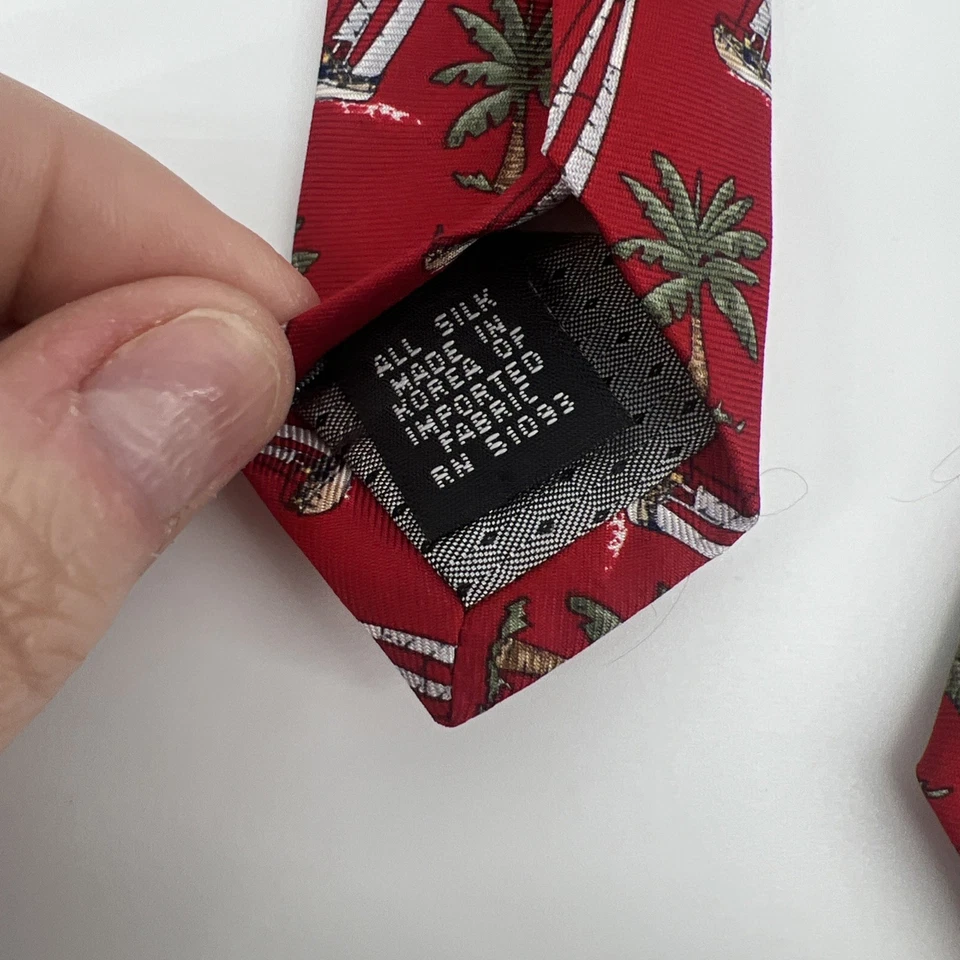 Corbata TROPICALS by TANGO PALMERA VELERO 100% SEDA COREA Vela Roja Foto 4 de 4