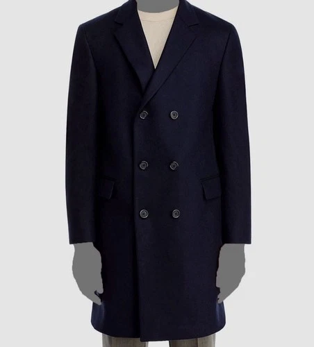Bloomingdale's Men's Blue Regular Fit Double-Breasted Overcoat Jacket Size 40R - product listing photo