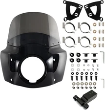 FATECIM Motorcycle 5.75" Headlight Fairing with 11" Smoke Windshield Black 