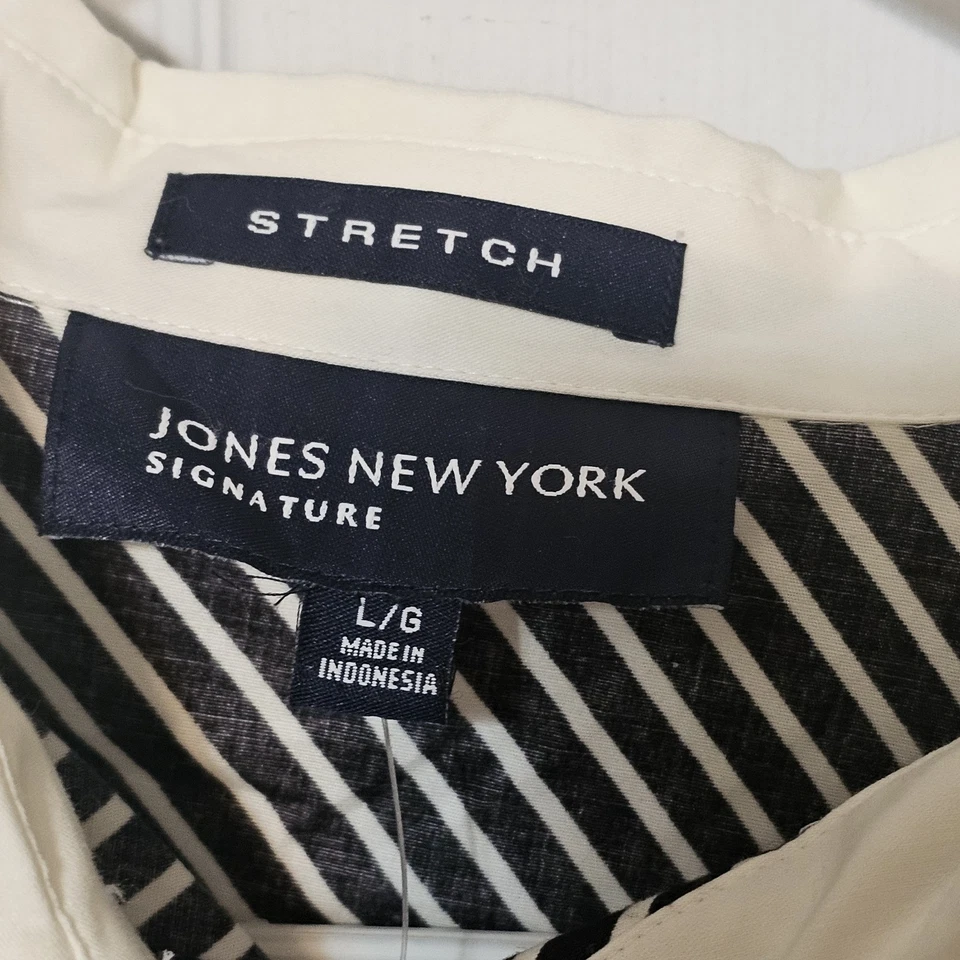 Blusa Jones New York para mujer blanca y negra a rayas manga larga con botones nueva con etiquetas L Foto 2 de 4