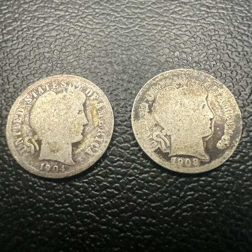 1904  1908  Silver Dime Lot Barber