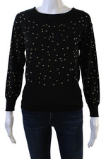 Elie Saab Womens Long Sleeve Studded Merino Wool Sweater Black Size FR 36