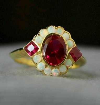 2Ct Lab Created Oval Ruby Halo 14K Yellow Gold Finish Classic Engagement Ring