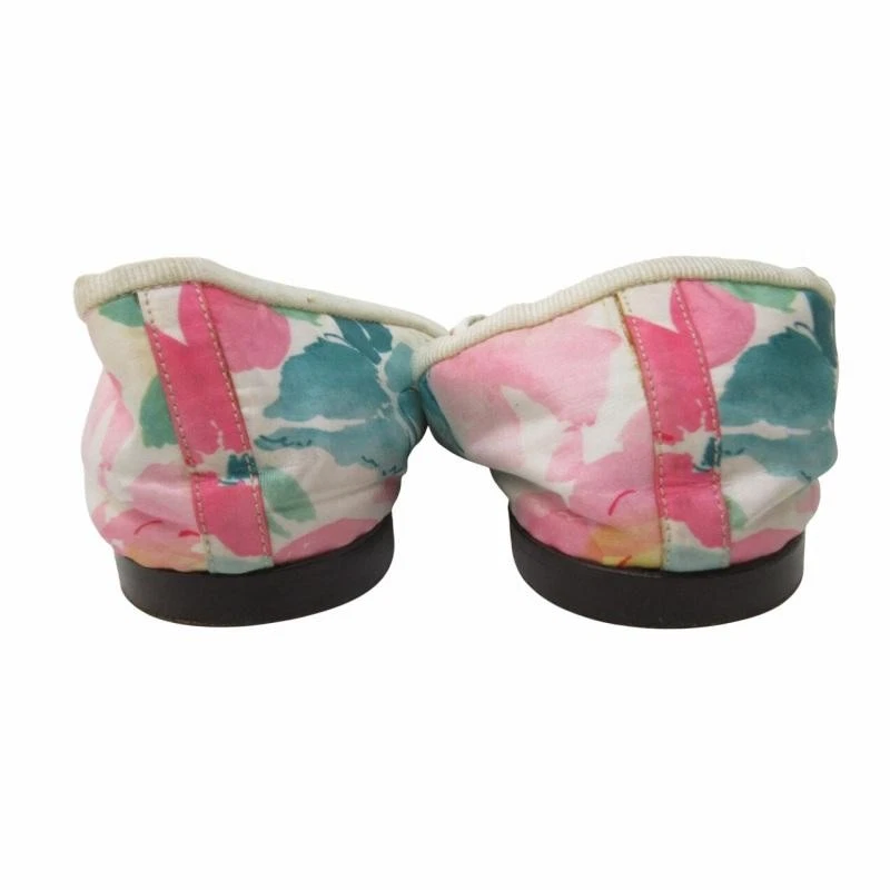 CHANEL Ballet Planos Floral Cinta Lona Cuero Beige Negro 36.5 - 6.5US W8cm Foto 3 de 4