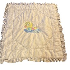 VTG Little Bedding Blue/White Striped Duck Crib Quilt with Ruffled Trim