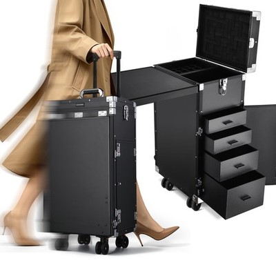 Byootique Rolling Makeup Train Case with Table Telescopic Handle Salon Nail