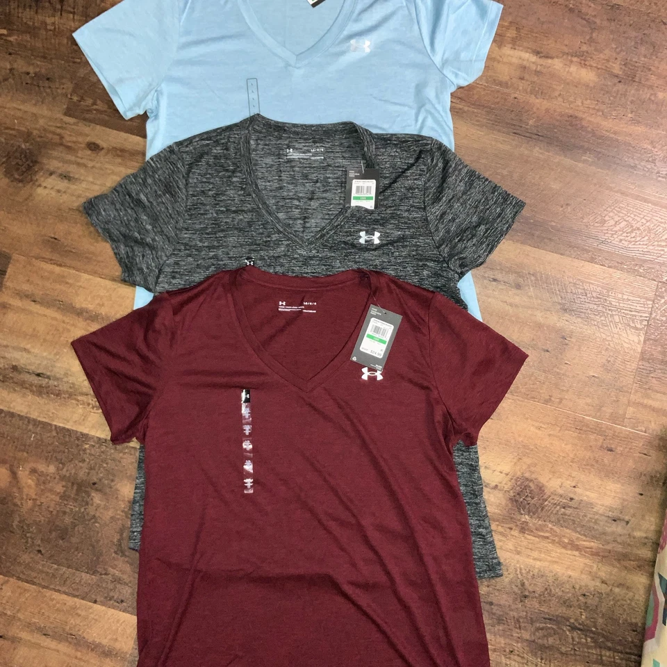 Under Armour Heatgear Camisa Atlética Cuello en V Gran Lote de 3 Azul/Gris/Borgoña Foto 2 de 4