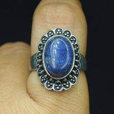 Natural Lapis Lazuli Gemstone Handmade 925 Sterling Silver Ring Size-7 US