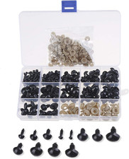 190 PCS 5Mm-14Mm Solid Black Eyes with Washers, Craft Plastic Safety Eyes