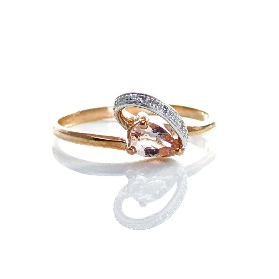 9ct Morganite Diamond Ring Size N1/2 Rose Gold Pink 0.33ct Natural Gift - Image 2 of 4