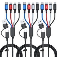 6 in 1 Multi Charging Cable 3Pack-6FT Multi USB Cable 3A Multi Charger Cable ...