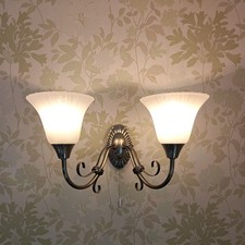 Glass And Metal Wall Light With Two Bulbs And Pull Switch