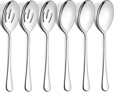 6 Pack Serving Spoons Set, Stainless Steel Large & Slotted Spoons for Buffet
