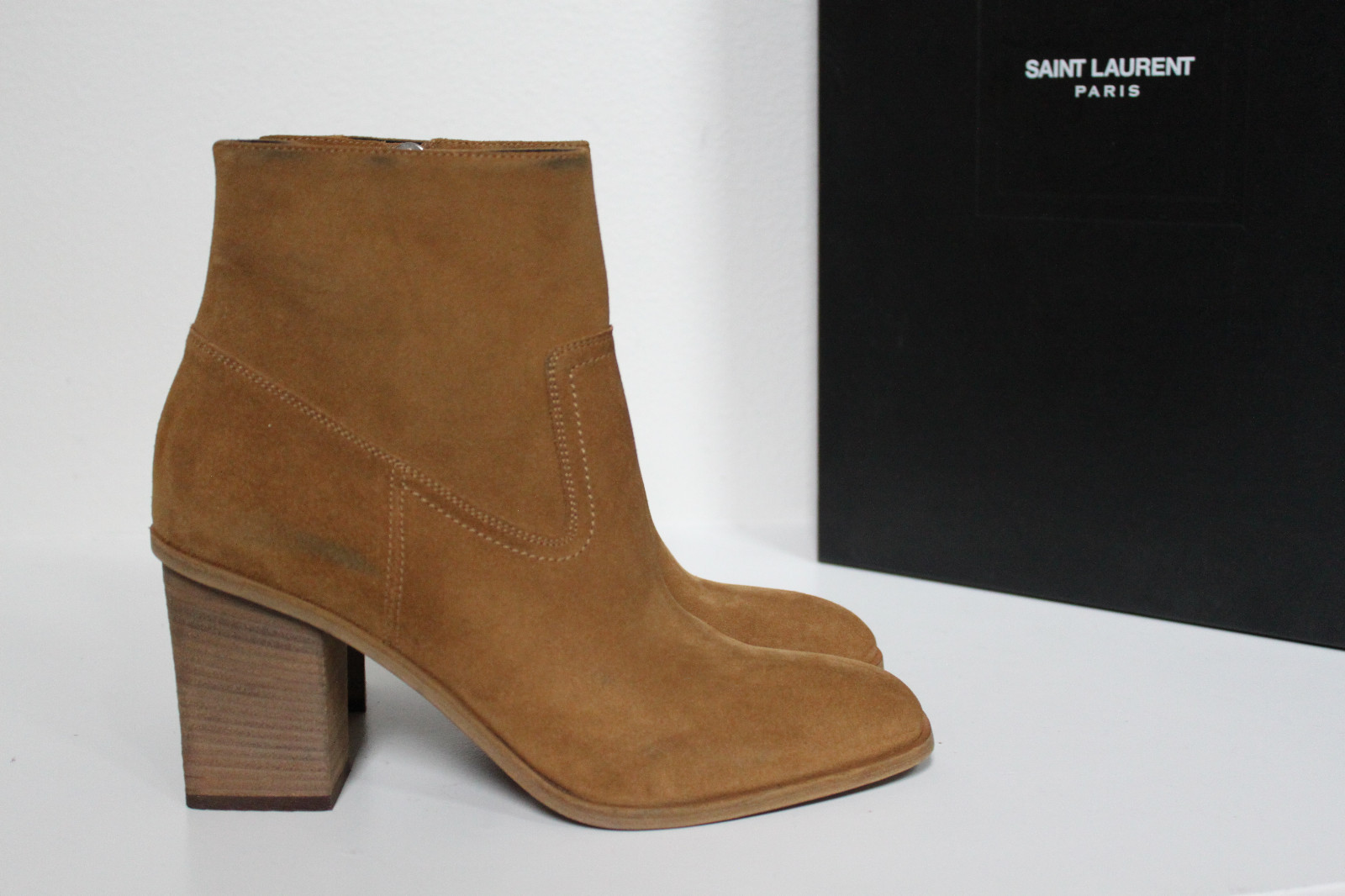 scarpe con tacco stivaletti scamosciati marrone chiaro Saint Laurent taglia 9 5 40