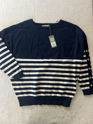 KATIES New Womens Jumper Navy And White Stripe Size Large Blue Pullover Sweater