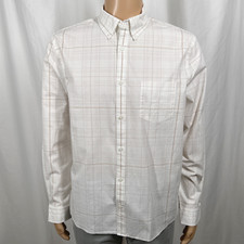 Express Men's Large White Beige Plaid Cotton Stretch Long Sleeve Button-Up Shirt