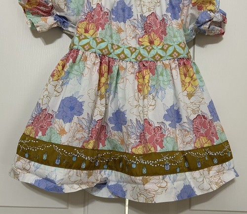 Matilda Jane size 10 girls ivory blue pink floral short sleeve flare dress - Picture 3 of 8