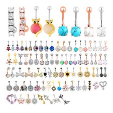 Surgical Steel Belly Button Ring 14G Curved Navel Ring CZ Gem Body Piercing-One