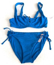 Victoria's Secret Nwt Blue Underwire Top  Tie Bottom Swim Bikini Set 36C / L