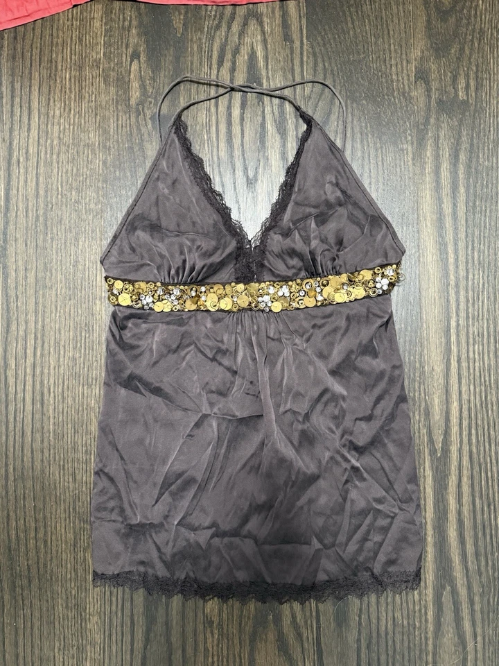 Correa de espagueti de seda Kaufmanfranco metálico adorno superior de lujo talla L Foto 4 de 4