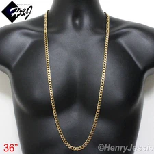 36"MEN's Stainless Steel 6mm Gold Plated Cuban Curb Link Chain Necklace