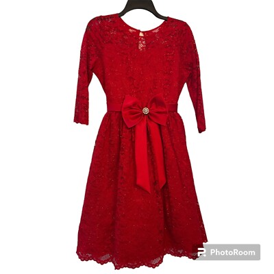 Rare Editions Girls Allover Lace Red Bow Dress size 14 | eBay Rare Editions Girls Allover Lace Red Bow Dress size 14 | eBay