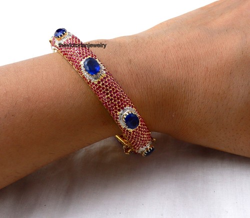 Natural Sapphire Ruby Single Cut Diamond Bangle Jewelry 925 Sterling Silver - Picture 12 of 12