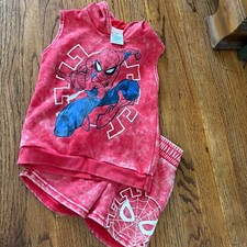 Marvel Spiderman Outfit Set size XS Sleeveless Hoodie Shorts Red Graphic NWOT