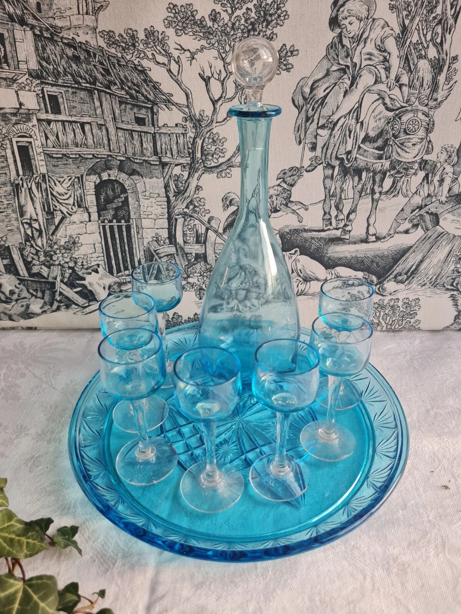 Ancien Service à Liqueur Bénédictine - 7 Verres Vintage Vert - Fabrication Française