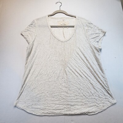 Cupio Womens Top Shirt Extra Large Ivory Brown Speckled Gathered Bodice