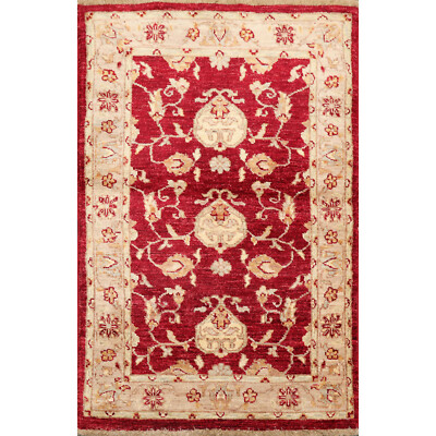 Chobi Peshawar Hand Knotted 100% Wool Traditional Area Rug Wine, Taupe 2'7'' x 4'