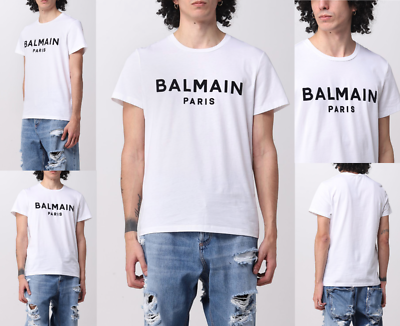 Balmain Paris Flocked Logo Straight Fit T-shirt Cotton Shirt