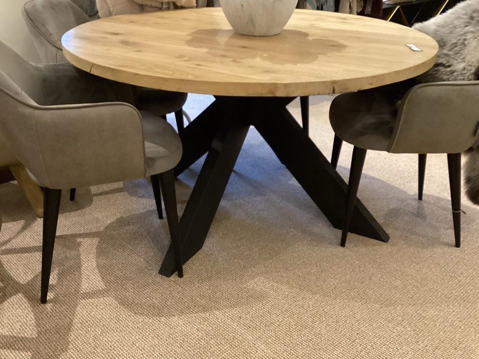 Round Light Oak Dining Table with Black Industrial Legs eBay