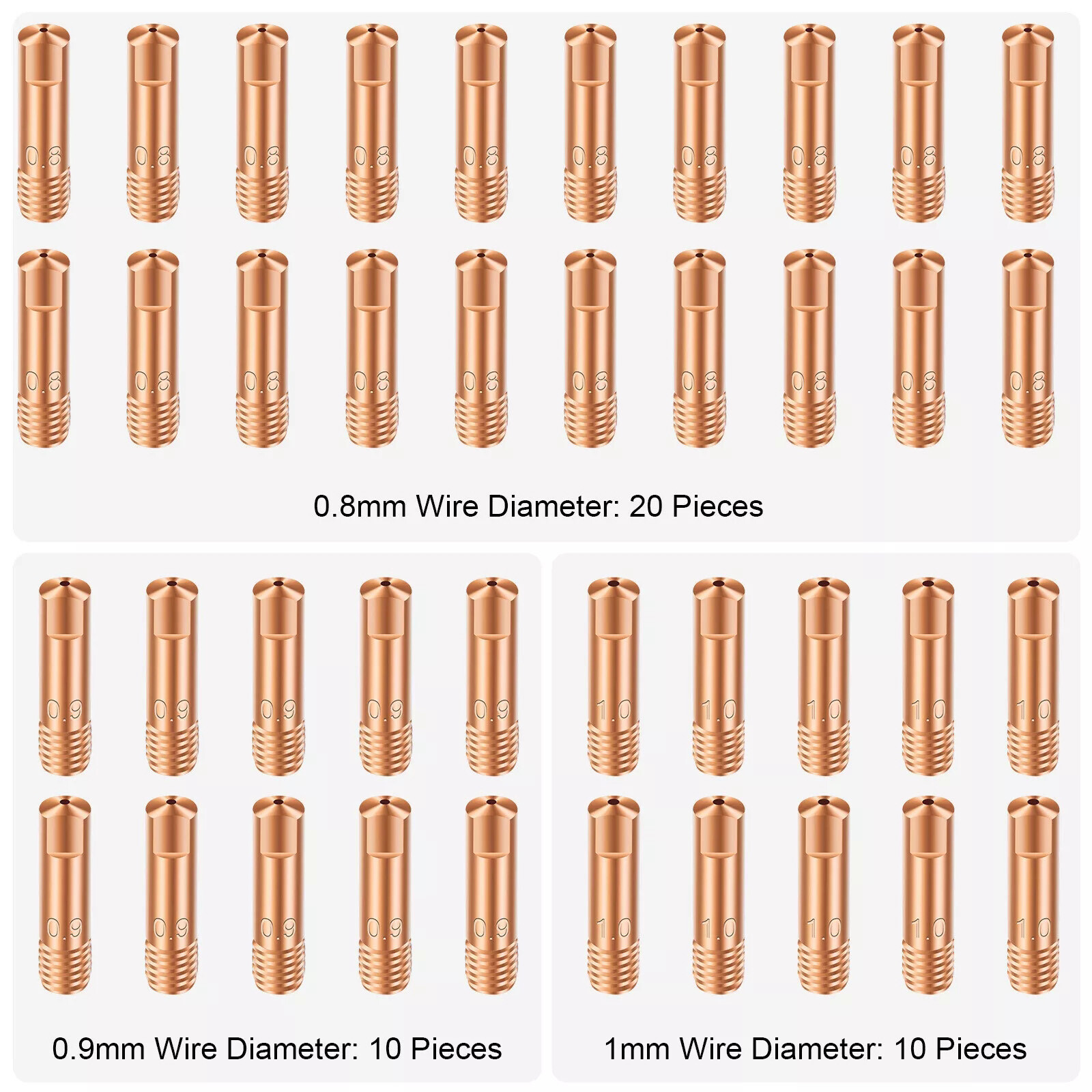 40PCS M6 Copper Contact Tips 24mm for 15AK MAG Welding Torch 0.8/0.9/1.0mm