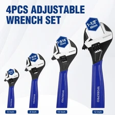 WORKPRO 4PCS Adjustable Wrench Set 6" 8" 10" 12" Wide Jaw Black Oxide Metric&SAE