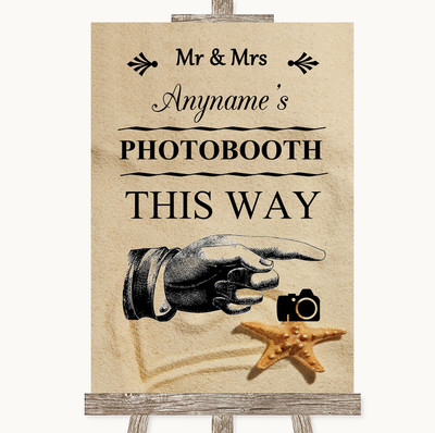 Sandstrand Photobooth This Way Right personalisiertes Hochzeitsschild