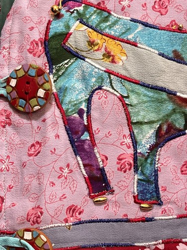Vintage Women’s Jacket Elephant Flower Beads Patchwork Shirt Blouse Sz XL Kar-ma - Picture 7 of 12
