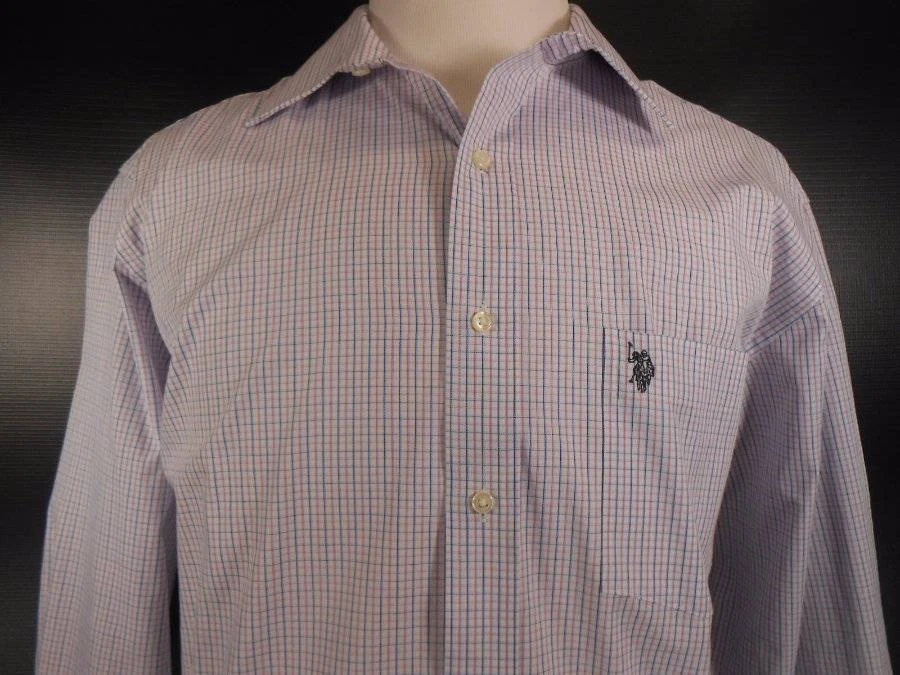 Bonito polo para hombre XL 17 34/35 EE. UU. Assn. Camisa con botones LS diseño a cuadros multicolor Foto 2 de 4